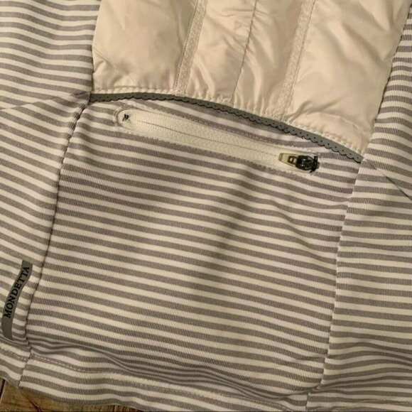 Mondetta womens small down feather puffer vest gray white striped oversized neck - Picture 12 of 13